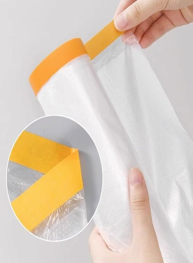 Drofail لفائف أغطية بلاستيكية مانعة للغبار من دروفيل مع شريط لاصق، 1.8 متر × 20 متر، لفائف فيلم تغطية شفافة ذاتية اللصق، فيلم حماية من الغبار والطلاء للأثاث والسيارات - Image 2